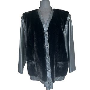 VINTAGE ADOLF SCHUMAN FOR IMGANIN FAUX FUR LEATHER TRIM JACKET SLEEVES ZIP OFF
